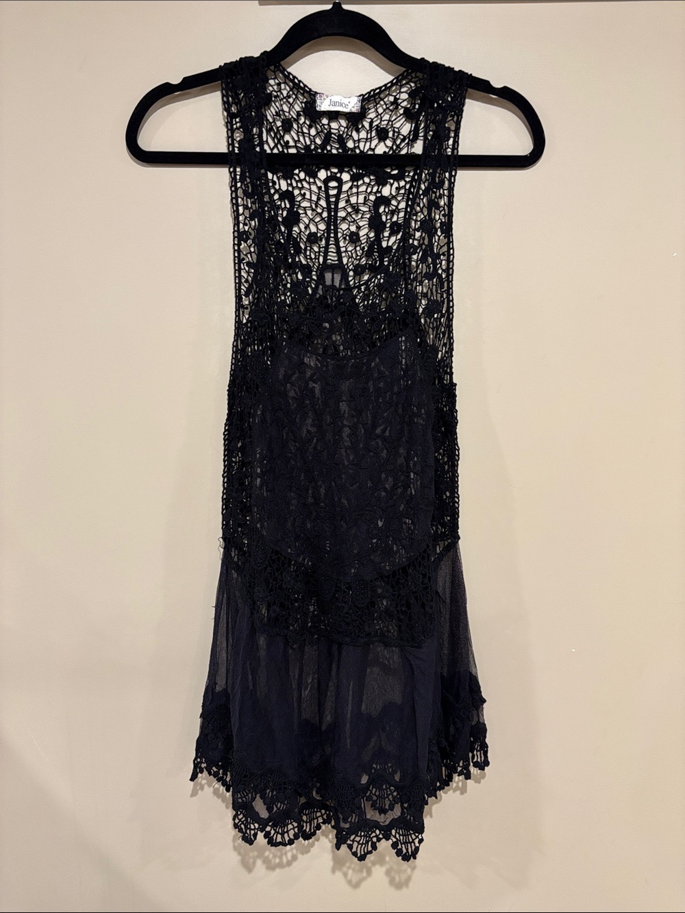 Black lace crochet tank tunic